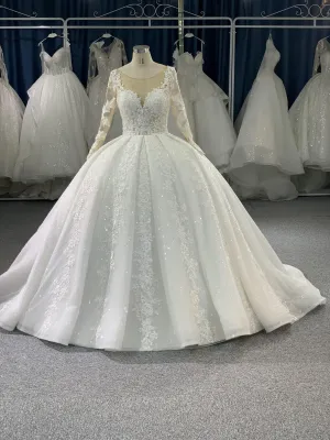 #0801 The Upper Body Beaded Luxury Long Sleeves Wedding Dress