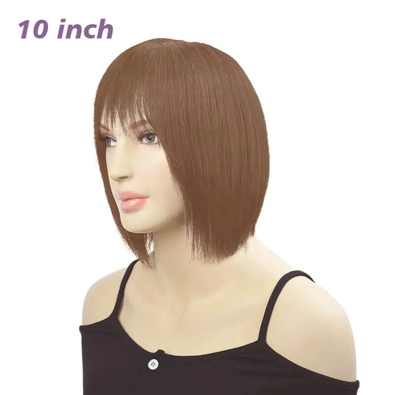 10 Inch Realistic Look Silk Top Straight Bob Wig with Bangs - 4 colors