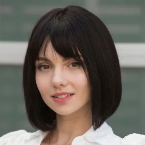 10 Inch Realistic Look Silk Top Straight Bob Wig with Bangs - 4 colors