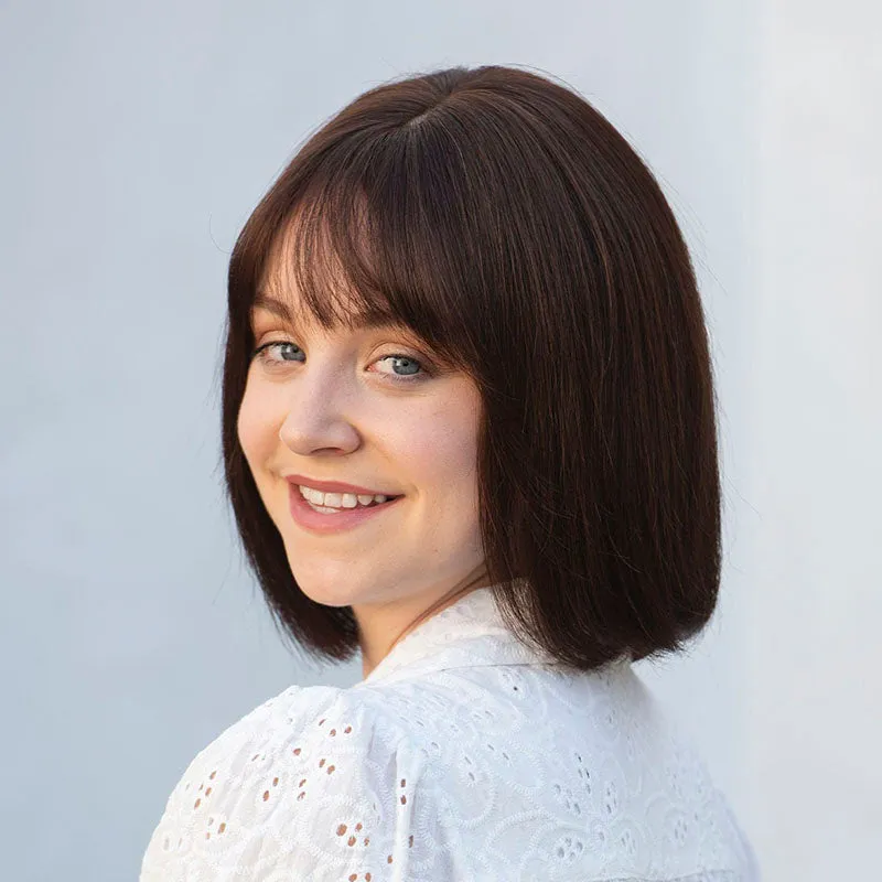 10 Inch Realistic Look Silk Top Straight Bob Wig with Bangs - 4 colors