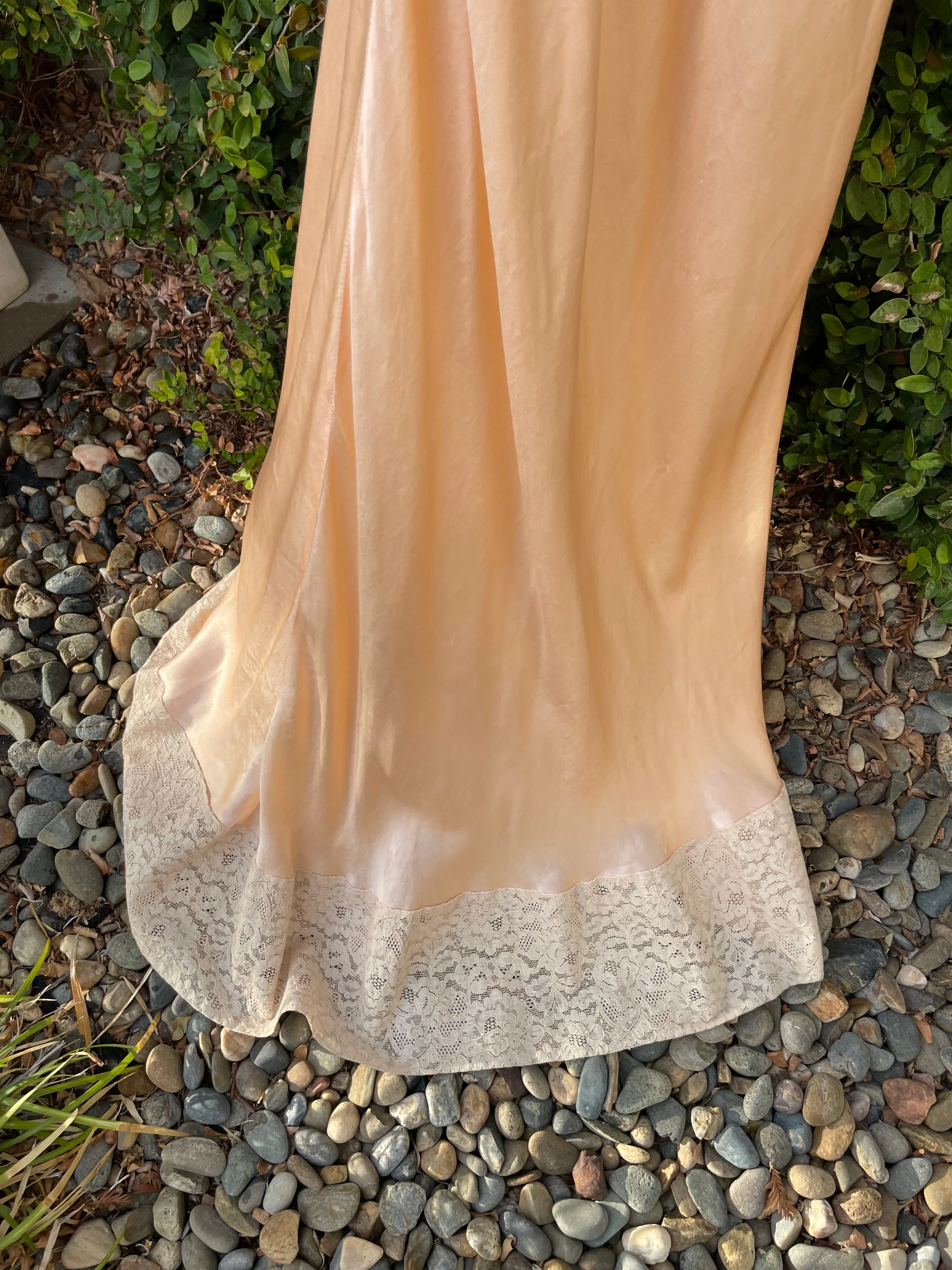 1930s Off The Shoulder Silk & Lace Bias Cut Slip Dress