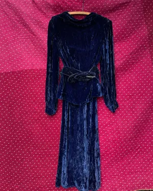 1930s Royal Blue Silk Velvet Three Piece Dress Set