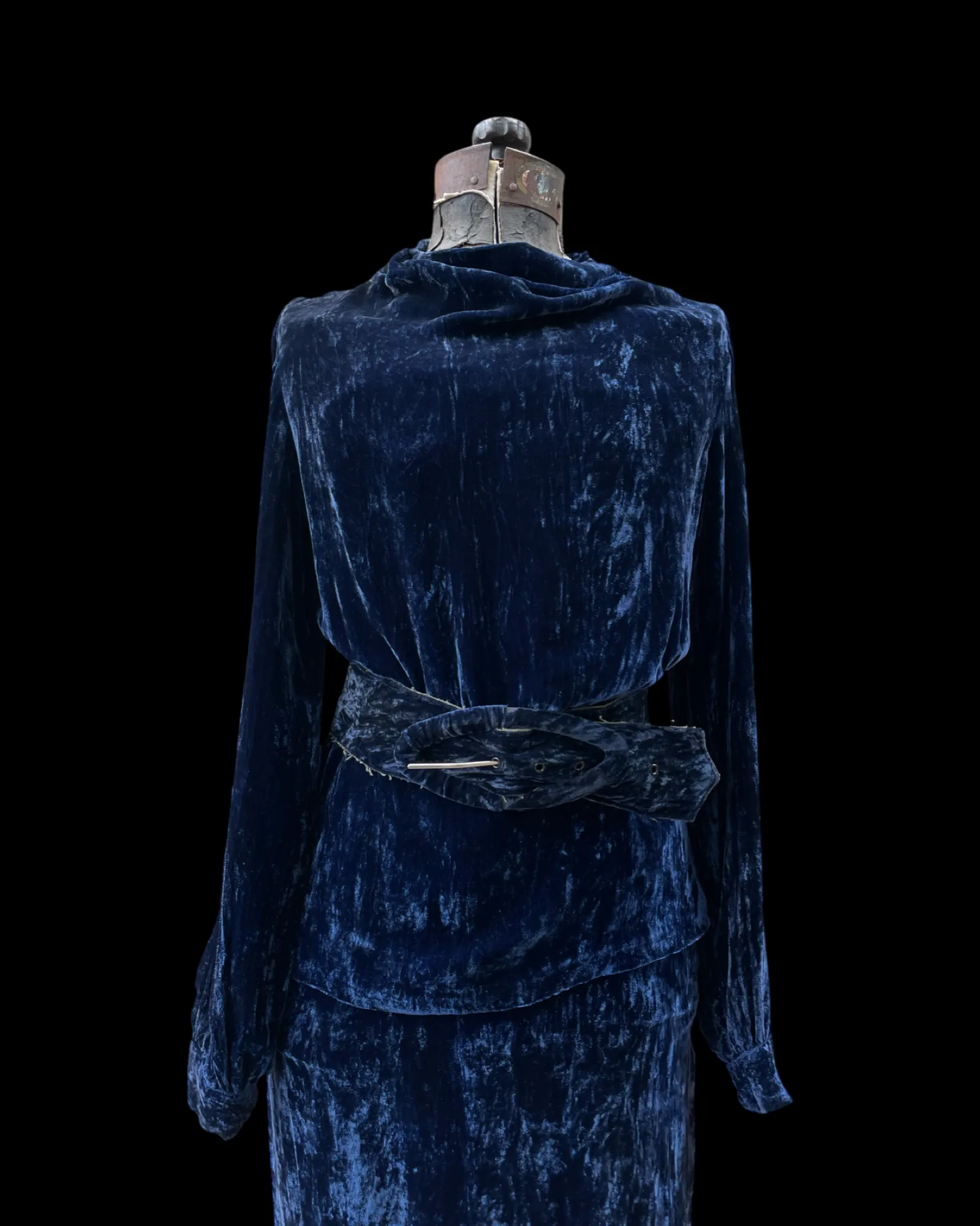 1930s Royal Blue Silk Velvet Three Piece Dress Set