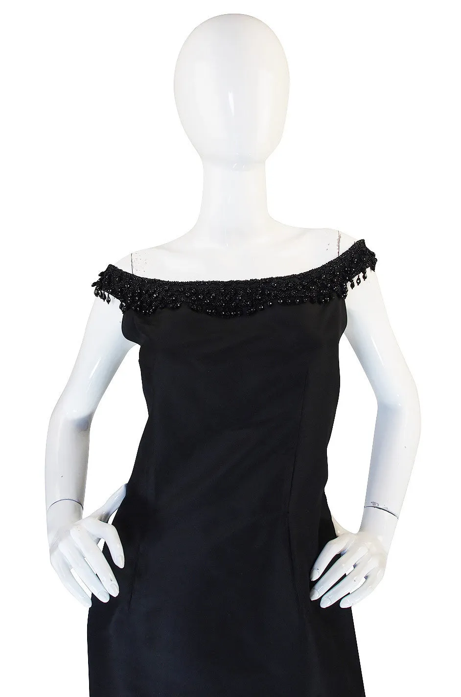 1960s Stanley Korshak Black Silk Beaded Gown