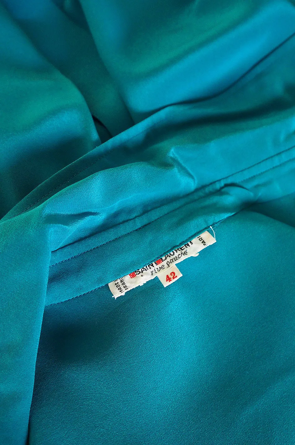 1970s Teal Green Yves Saint Laurent Silk Top