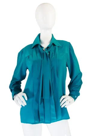 1970s Teal Green Yves Saint Laurent Silk Top