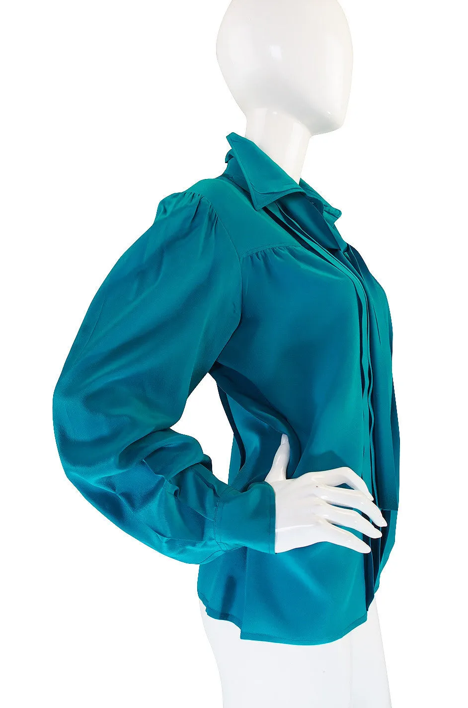 1970s Teal Green Yves Saint Laurent Silk Top
