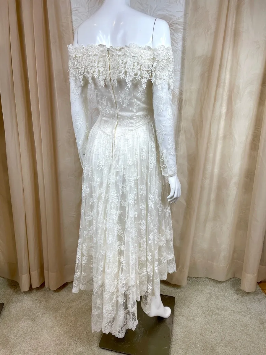 1980's JM Handkerchief Lace off the Shoulder Dress