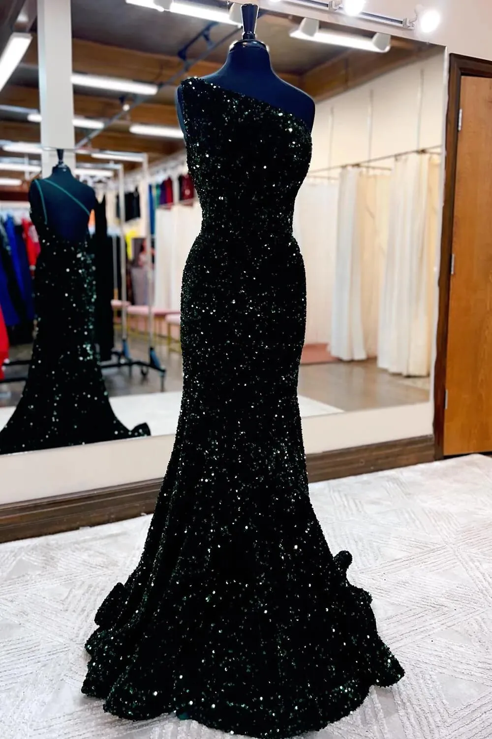 2025 Sparkly Sequins Mermaid Prom Dresses One Shoulder Long Formal Dress
