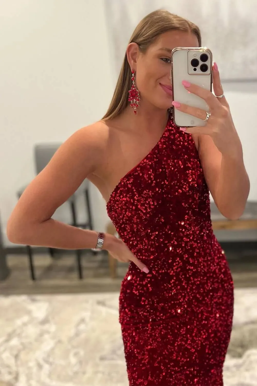 2025 Sparkly Sequins Mermaid Prom Dresses One Shoulder Long Formal Dress