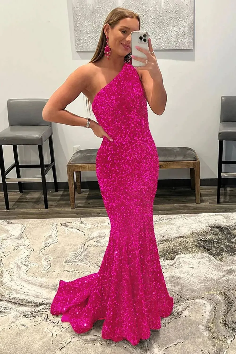 2025 Sparkly Sequins Mermaid Prom Dresses One Shoulder Long Formal Dress