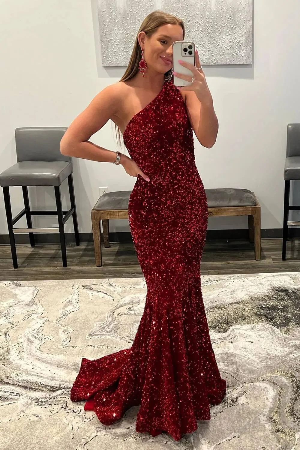 2025 Sparkly Sequins Mermaid Prom Dresses One Shoulder Long Formal Dress
