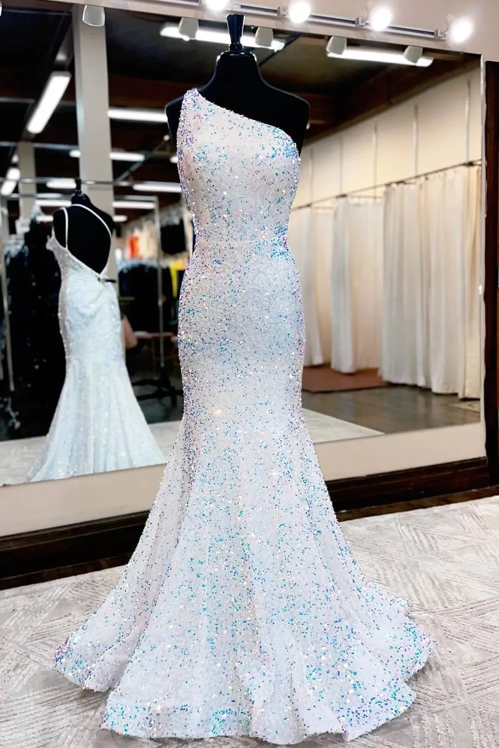 2025 Sparkly Sequins Mermaid Prom Dresses One Shoulder Long Formal Dress