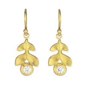 20K Gold and Diamond Double Laurel Hanging Earrings