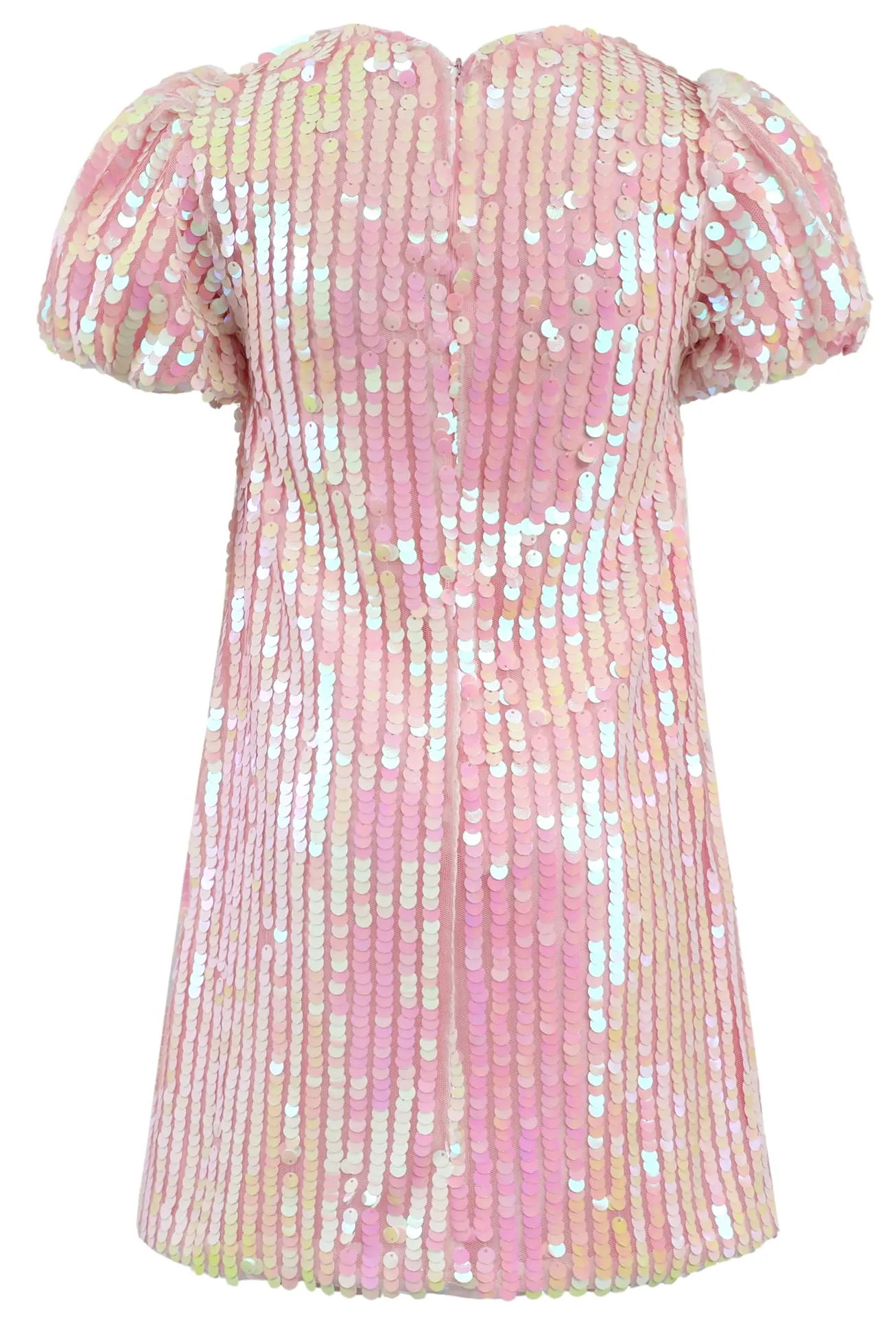 2Bunnies Girls' Cameo Blush Sequin Puff Sleeve Dress