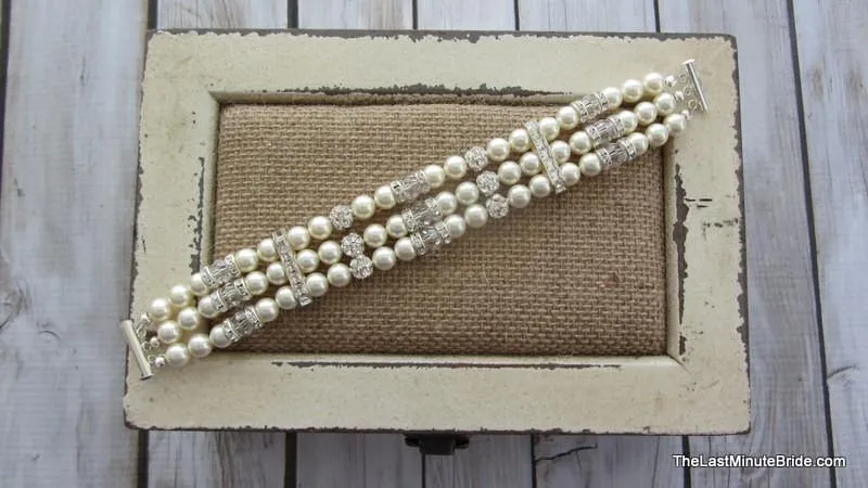 3 Strand Swarovski Crystal and Pearl Bracelet