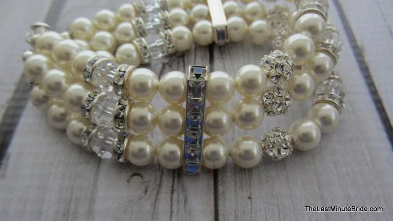 3 Strand Swarovski Crystal and Pearl Bracelet