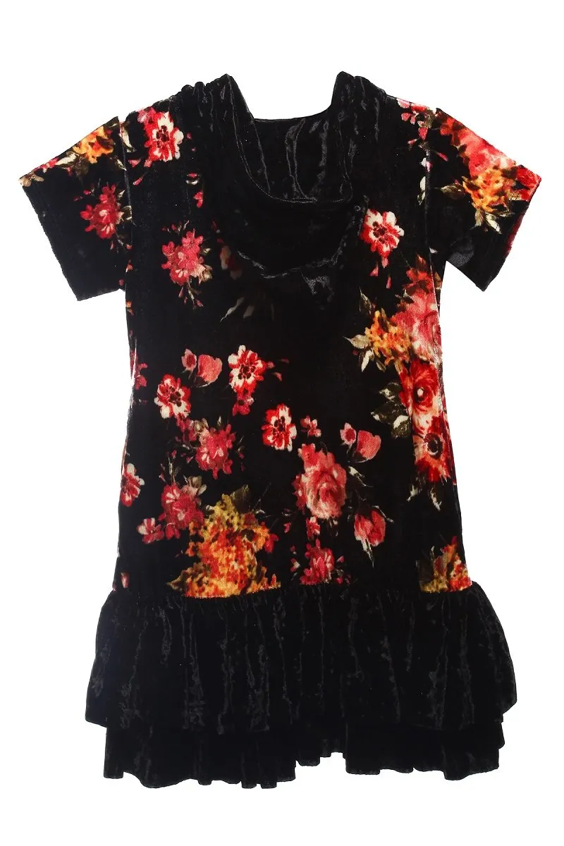 432F  Floral Hoodie Ruffle Plus Size Girl Dress