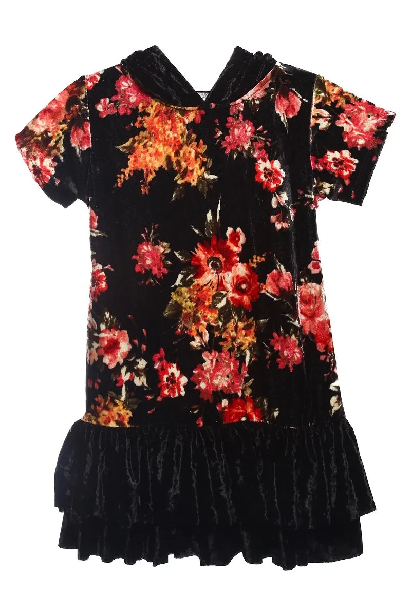 432F  Floral Hoodie Ruffle Plus Size Girl Dress