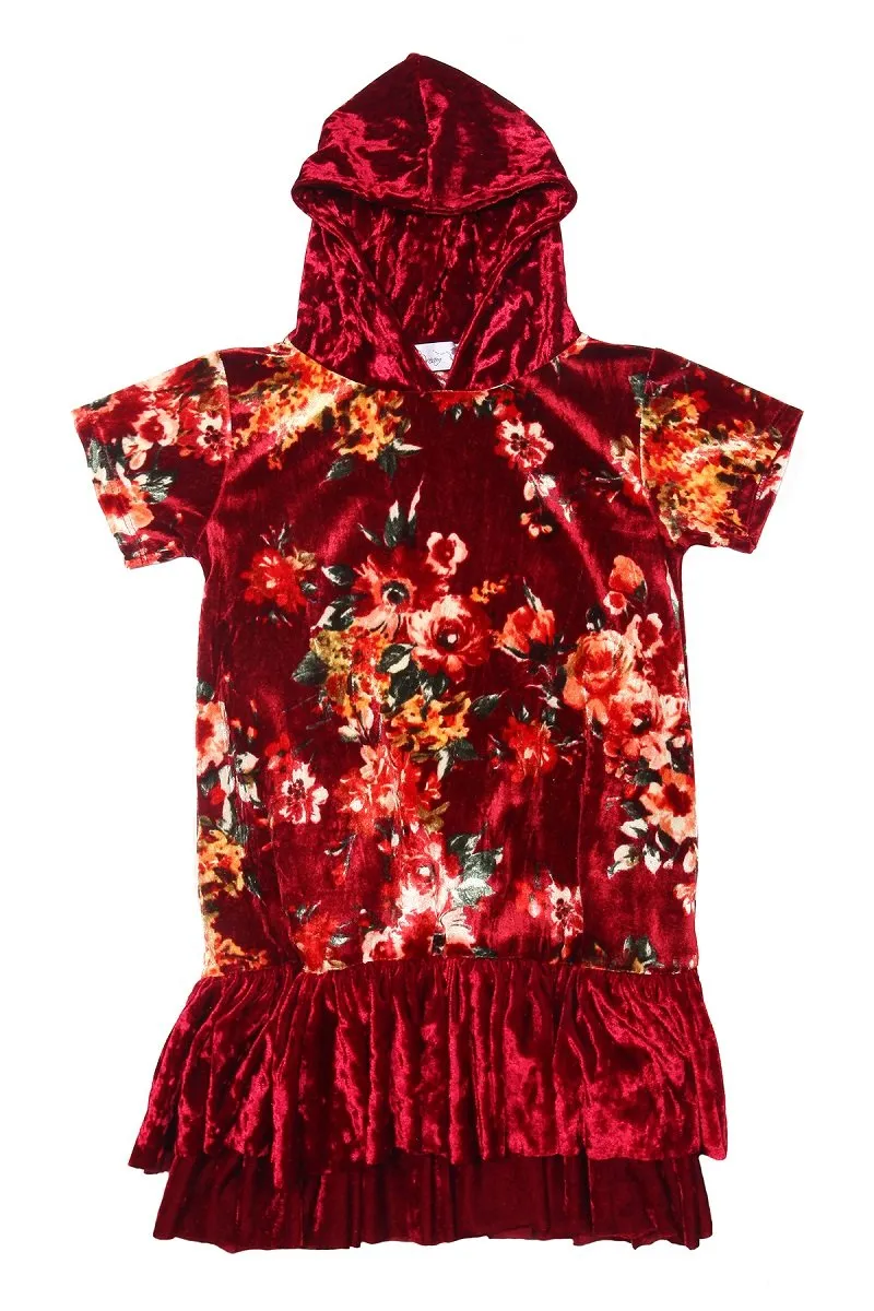 432F  Floral Hoodie Ruffle Plus Size Girl Dress