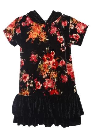 432F  Floral Hoodie Ruffle Plus Size Girl Dress