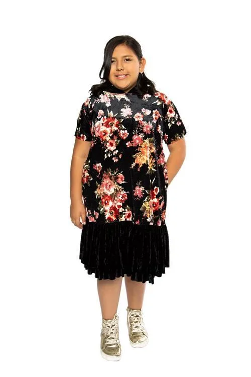 432F  Floral Hoodie Ruffle Plus Size Girl Dress