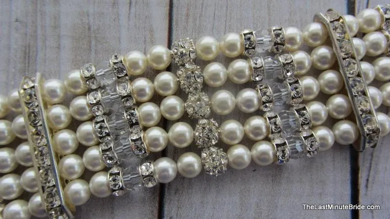 5 Strand Swarovski Crystal & Pearl Bracelet