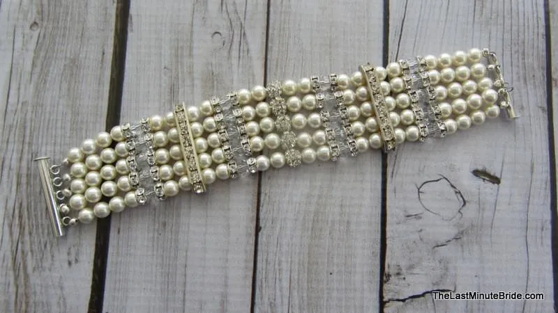 5 Strand Swarovski Crystal & Pearl Bracelet