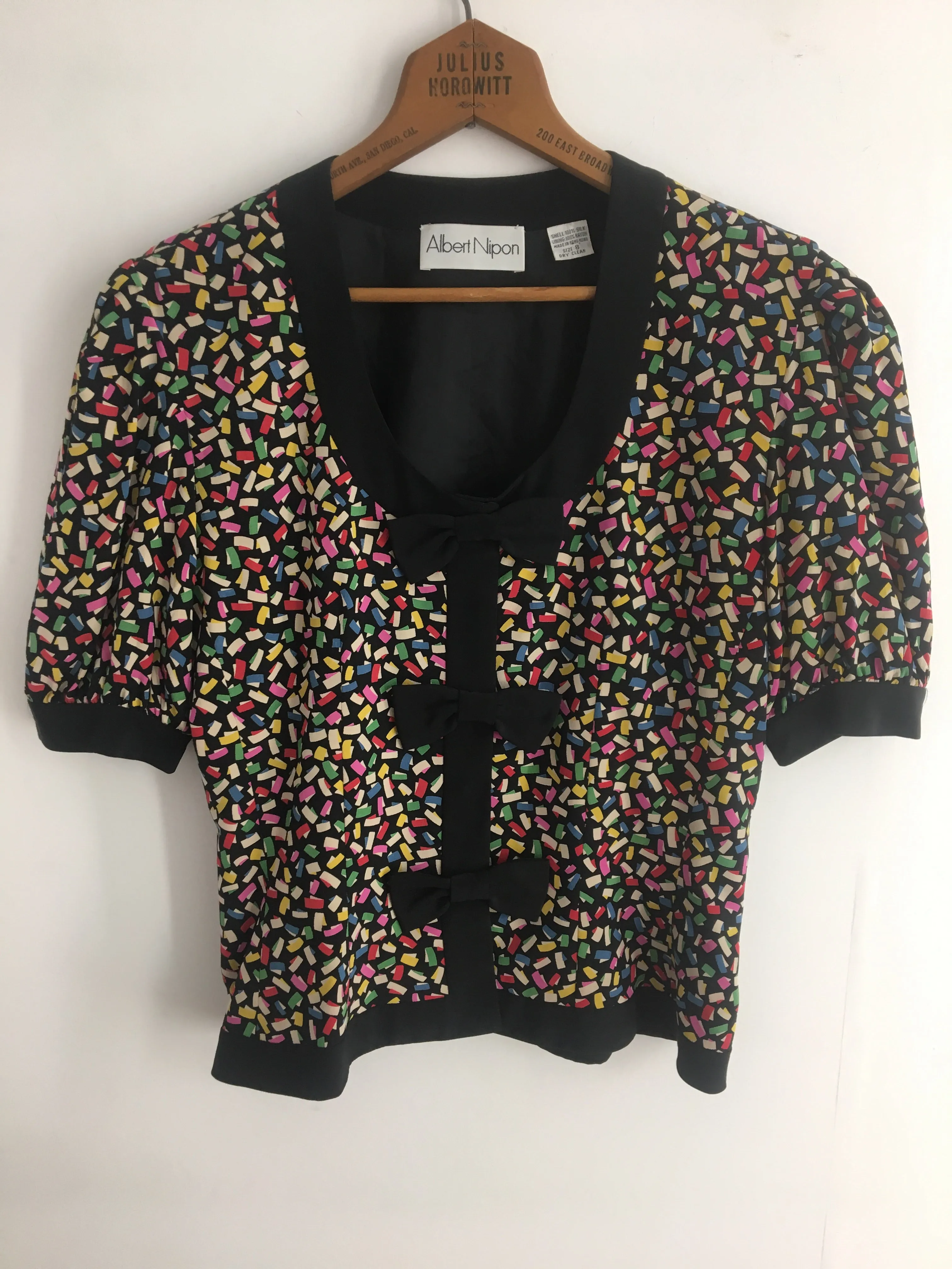 80’s ALBERT NIPON CONFETTI AND BOW SILK SET / SMALL