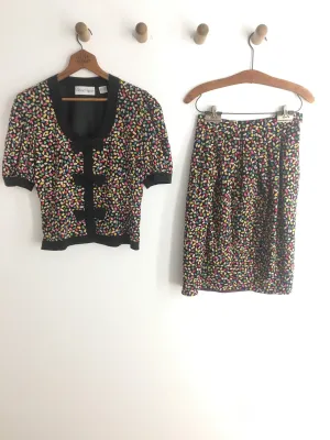 80’s ALBERT NIPON CONFETTI AND BOW SILK SET / SMALL