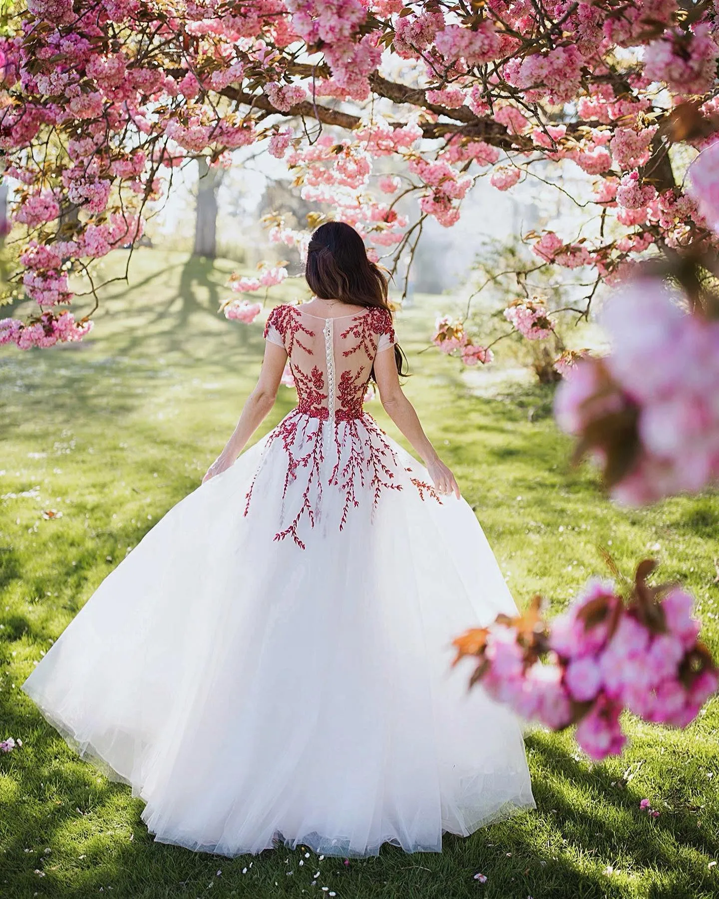 A-line Wedding Gown with Red Lace (#Nakia )