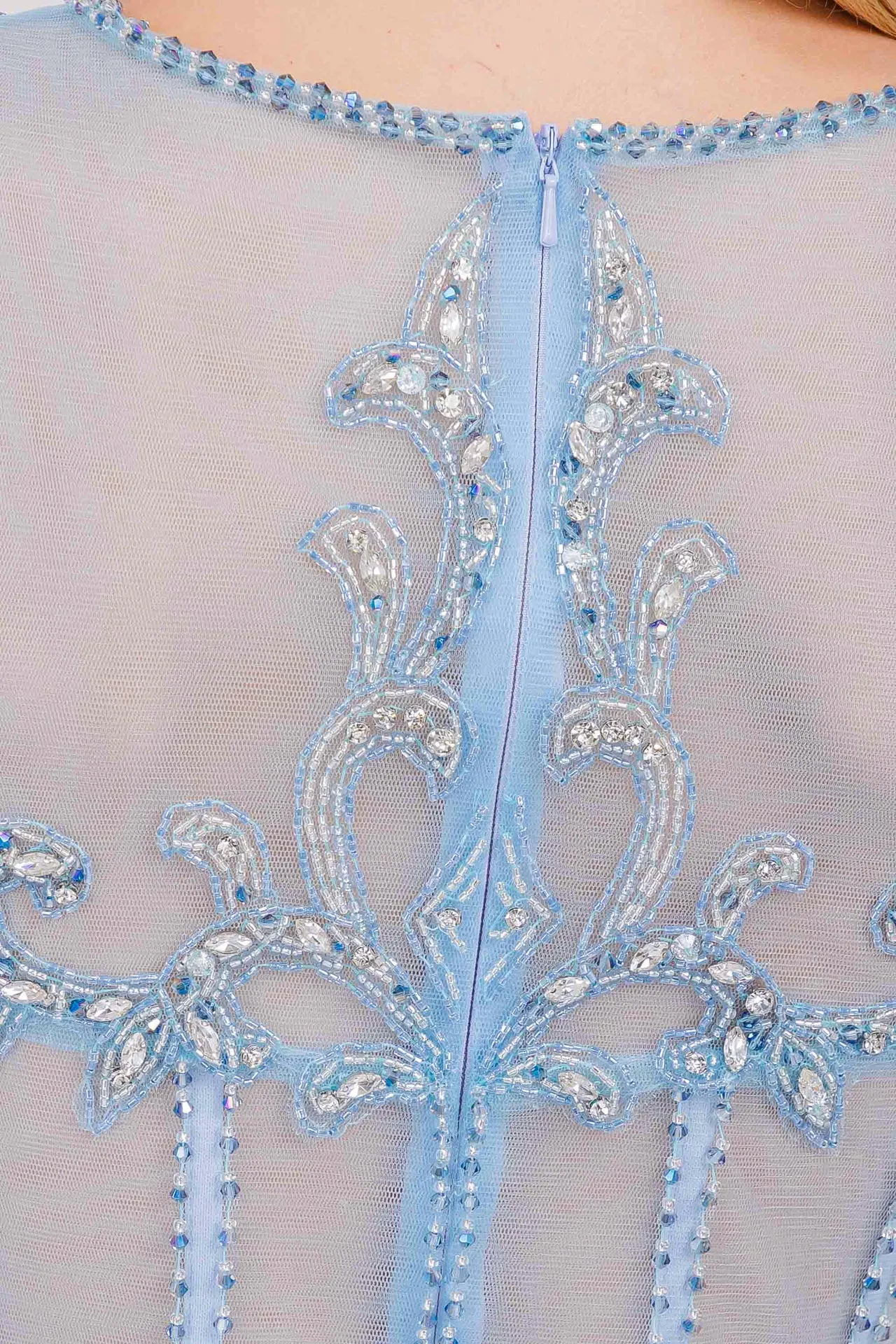 AC AG0111 - Iridescent Fit & Flare Prom Gown with Beaded Lace Halter Neck & Leg Slit