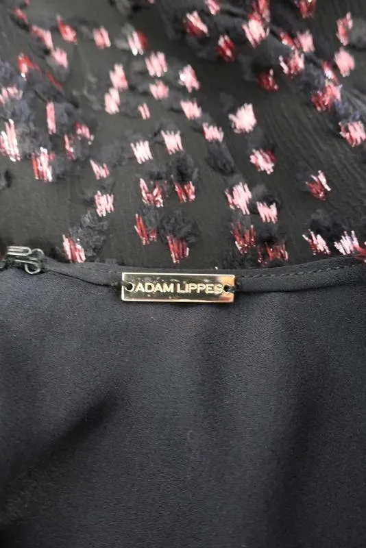 Adam Lippes Dress Black/Pink Flocked Lurex Metallic Velvet Size 4 Long Sleeve