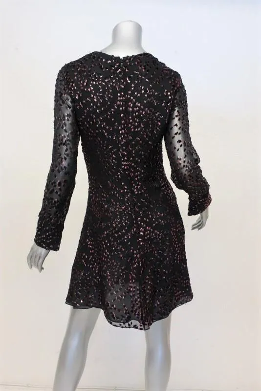 Adam Lippes Dress Black/Pink Flocked Lurex Metallic Velvet Size 4 Long Sleeve