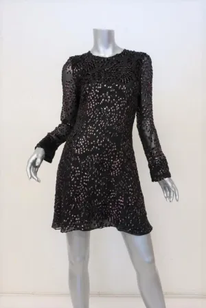 Adam Lippes Dress Black/Pink Flocked Lurex Metallic Velvet Size 4 Long Sleeve
