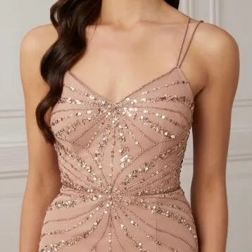 ADRIANNA PAPELL Style 40408 Long Beaded Gown Rose Gold Size 8 NWT