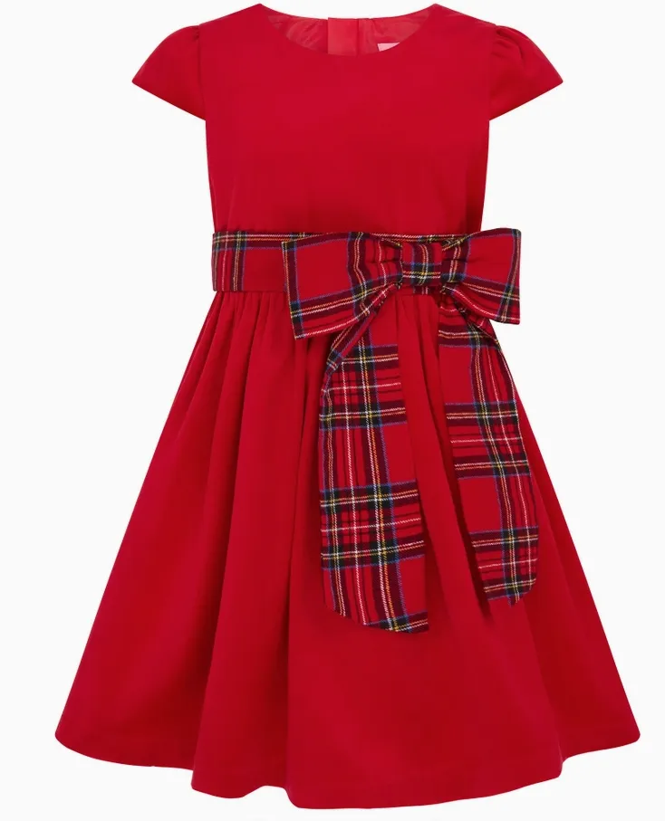 Ailsa Velvet & Plaid Bow Girl's Holiday Party Dress