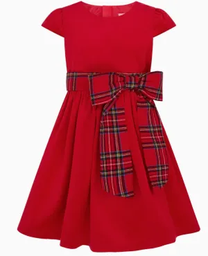 Ailsa Velvet & Plaid Bow Girl's Holiday Party Dress