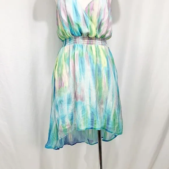 Anthropologie’s Charlie Jade Purple and Turquoise Tie Dye 100% Silk Dress XS