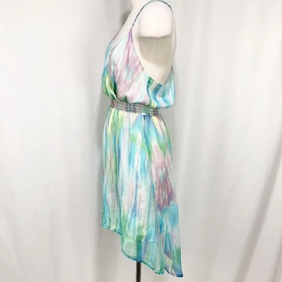 Anthropologie’s Charlie Jade Purple and Turquoise Tie Dye 100% Silk Dress XS