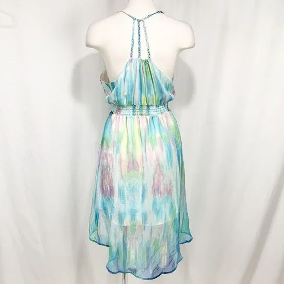 Anthropologie’s Charlie Jade Purple and Turquoise Tie Dye 100% Silk Dress XS