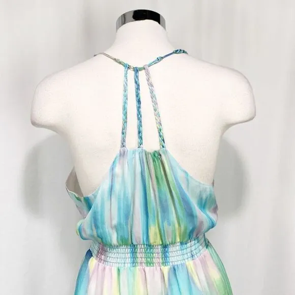 Anthropologie’s Charlie Jade Purple and Turquoise Tie Dye 100% Silk Dress XS