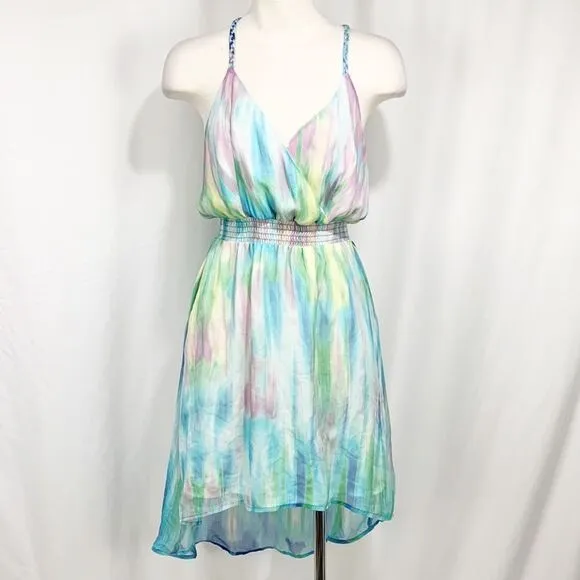 Anthropologie’s Charlie Jade Purple and Turquoise Tie Dye 100% Silk Dress XS