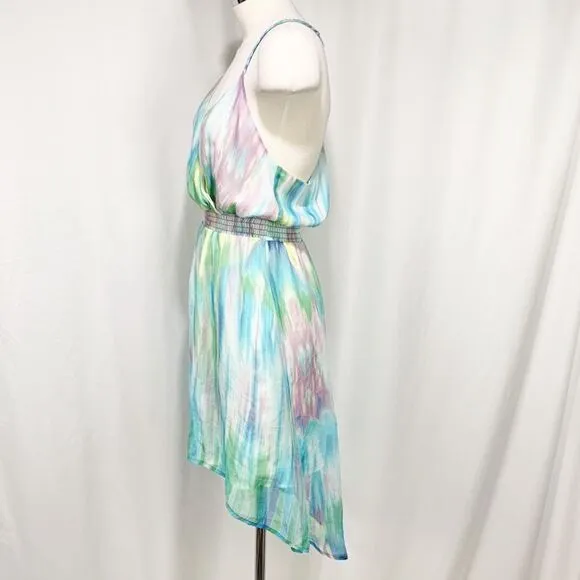 Anthropologie’s Charlie Jade Purple and Turquoise Tie Dye 100% Silk Dress XS
