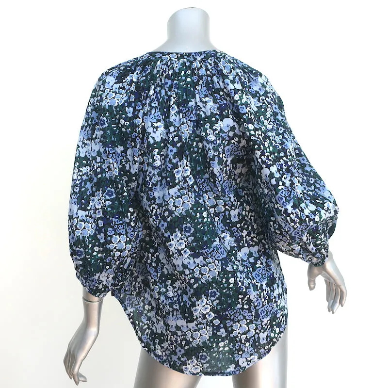 Apiece Apart Top Mitte Blue Floral Print Size Extra Small 3/4 Sleeve Blouse NEW