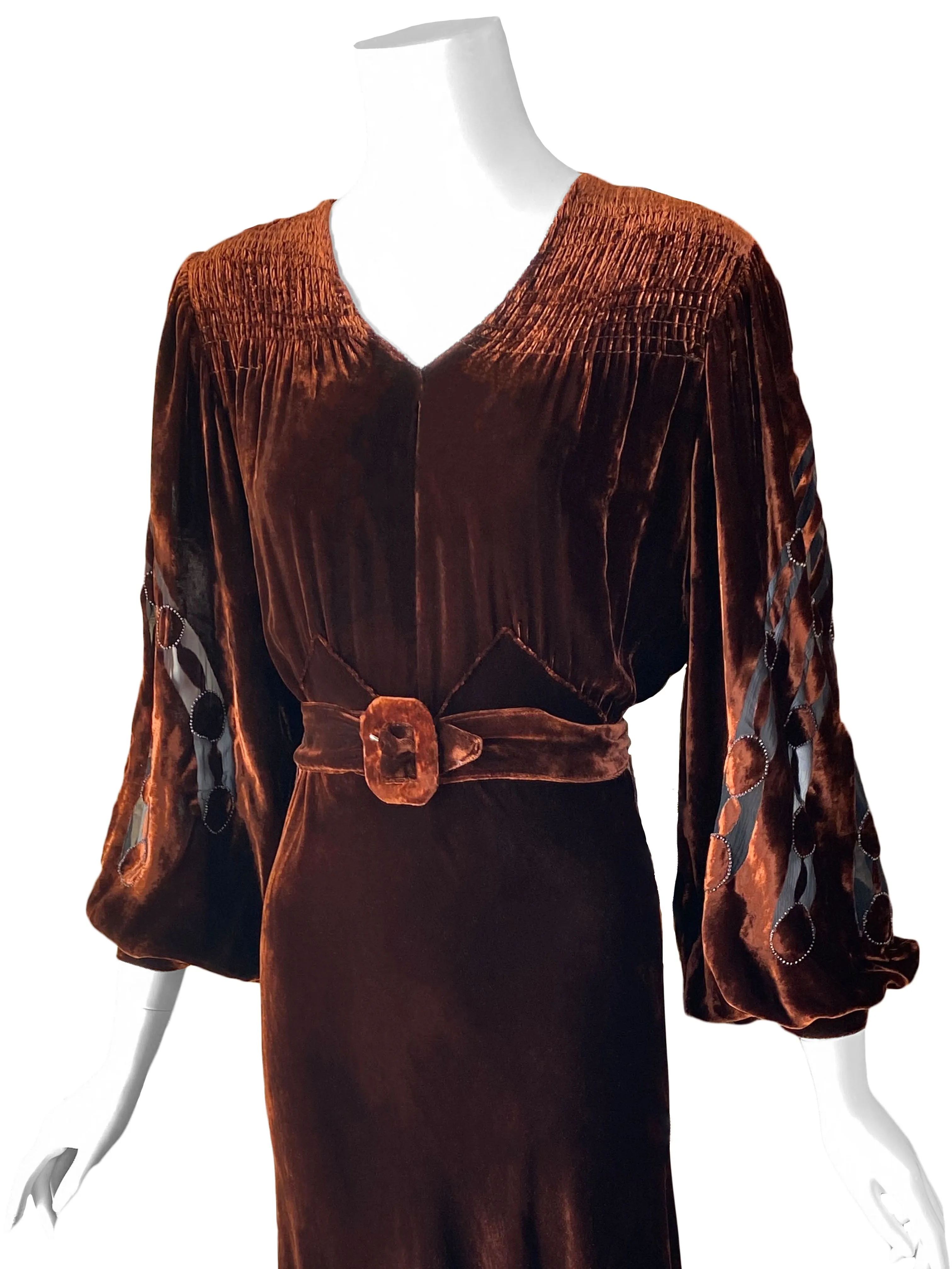Art Deco 1930s Copper Velvet Dress