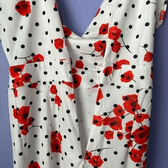 ASOS Design Rose Polka Dot Pephem Midi Dress Ruffle One Shoulder Unique High Low