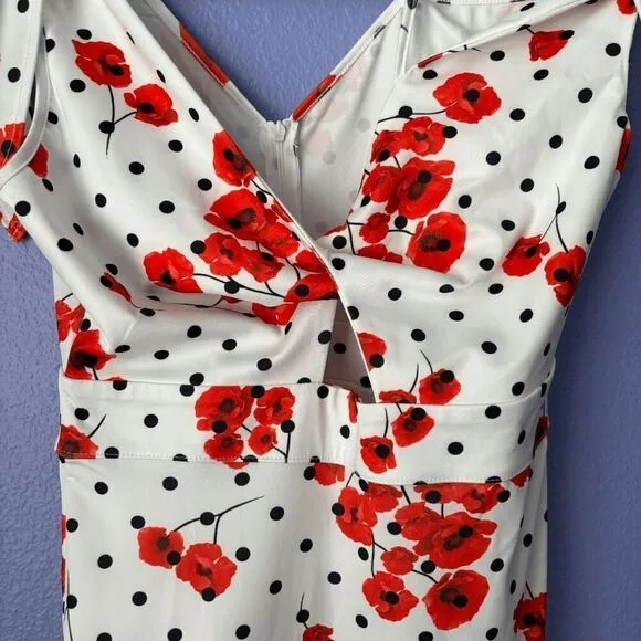 ASOS Design Rose Polka Dot Pephem Midi Dress Ruffle One Shoulder Unique High Low