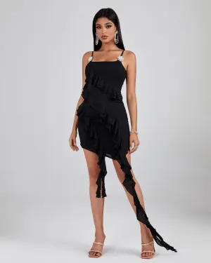 Asymmetric Ruffled Mini Dress