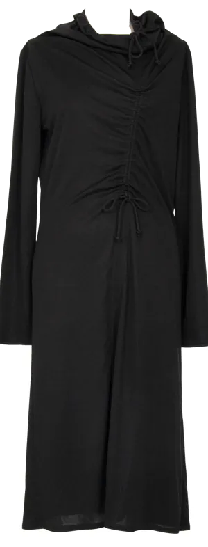 A/T ATSURO TAYAMA JAPAN. Black Shirring Lace Up Long Dress